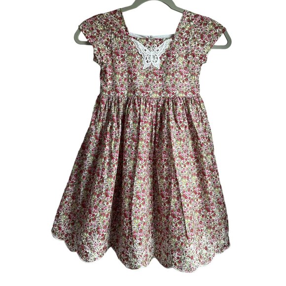 Laura Ashley Other - Laura Ashley Girl 6X Ditsy Floral Dress Embroidered Lace Butterfly Tulle Hem Lin